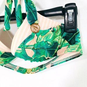 Victoria's Secret Green and Cream Bikini Top
